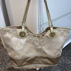 Coach tote gold monogram used open to offers